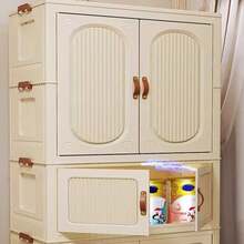 Wheeled Closet Organizer Set, Stackable Collapsible Storage Bins For Bedroom, 3-Tier Large Foldable Wardrobe With 4 Swivel Wheels, Compact Home Storage Solution - Beige - View 6