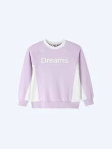 Annil Blusão de Moletom com Gola Redonda e Manga Longa com Blocos de Cor para Meninas Pré-Adolescentes no Outono - Roxo - Visão 1