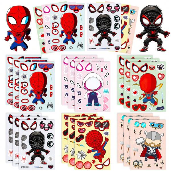 6 piezas de pegatinas con la cara de Marvel Spider-Man, manuales, cuadernos, superhéroes, materiales decorativos DIY, pegatinas. Pegatinas divertidas, pegatinas personalizadas, suministros para scrapbooking