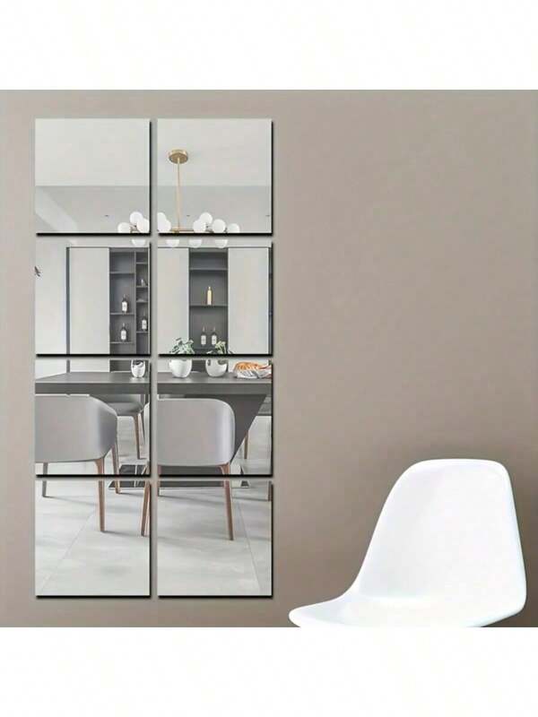 8pcs Acrylic Square Mirror Wall Stickers - Self-Adhesive, No Power Needed, Suitable For Home Gym, Bedroom Vanity And Decoration