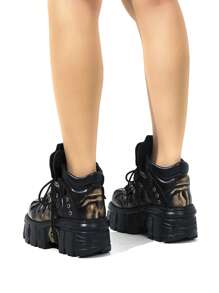 Gothic Cyberpunk Style Platform Shoes, Lace-Up High-Top Retro Chunky Sneakers, Fashionable Unisex