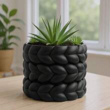 ORIZZONTE Decorative Woven Vase For Succulents And Flowering Plants – Modern Artisan Style, Natural Elegance For Home, Desk Or Office – 100% Made In Italy, Shipping From Italy - Black - View 4