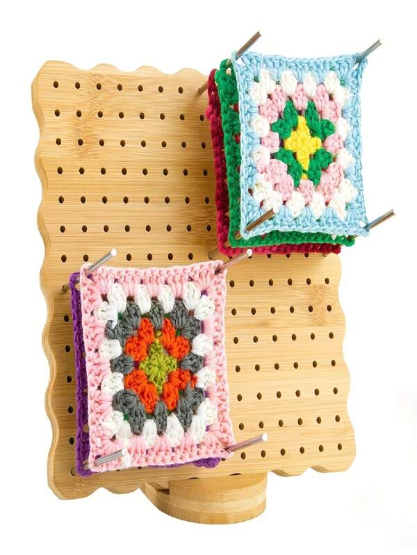 1pc Crochet Blocking Board, Bamboo Square Blocking Board Crochet Project, Wooden Crochet Accessories Gift, Used For Crochet Crochet, Complete Set Of Handmade Crochet Bamboo Boards, Stainless Steel Rod Needle Board, With Stainless Steel Needles And Wooden Crochet Stand, Includes 10 Steel Needles