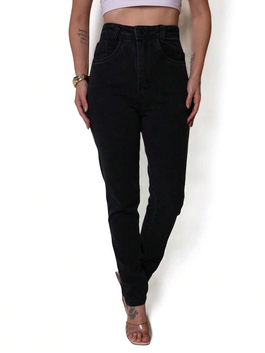 Women's Marbled Mom Jeans Premium Thick Fabric/These Pants Have No Stretch And The Fabric Is 100% Cotton - màu đen - Xem 1
