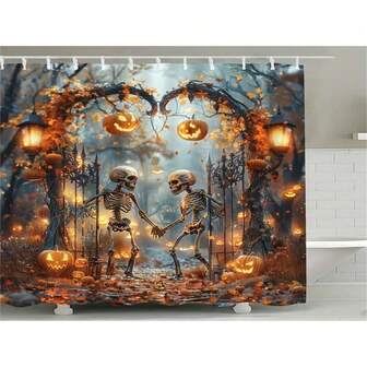 1 件万圣节骷髅浴帘，南瓜灯，浴室窗帘淋浴套装，带 12 个挂钩，浴室装饰，房间装饰，家居装饰，感恩节