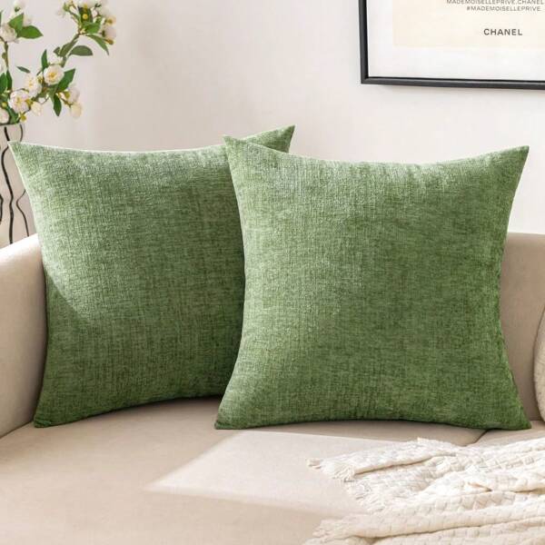 1pc Sage Green (Pillow Insert Not Included) Multi-Color Textured Throw Pillow Cover, Modern Farmhouse Chenille 3D Texture Breathable Cushion Cover, Suitable For Bedroom, Dining Room, Bed, Sofa, Car, Decorative Pillowcase, 4 Seasons