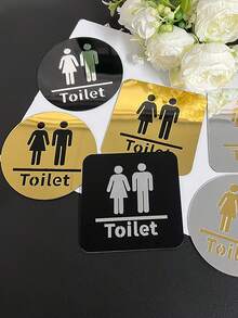 1pc 10cm Glossy Acrylic Wall Stickers, Bathroom Signage Mirror Stickers, Home Decor Wall Decals, Toilet Indicator Sign,For School Supplies,Back To School - Multicolor - View 8