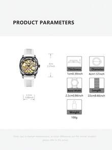 男士硅胶表带，带夜光雕刻和镂空设计，多功能、个性化、全自动机械表 - 均碼 - 查看 8