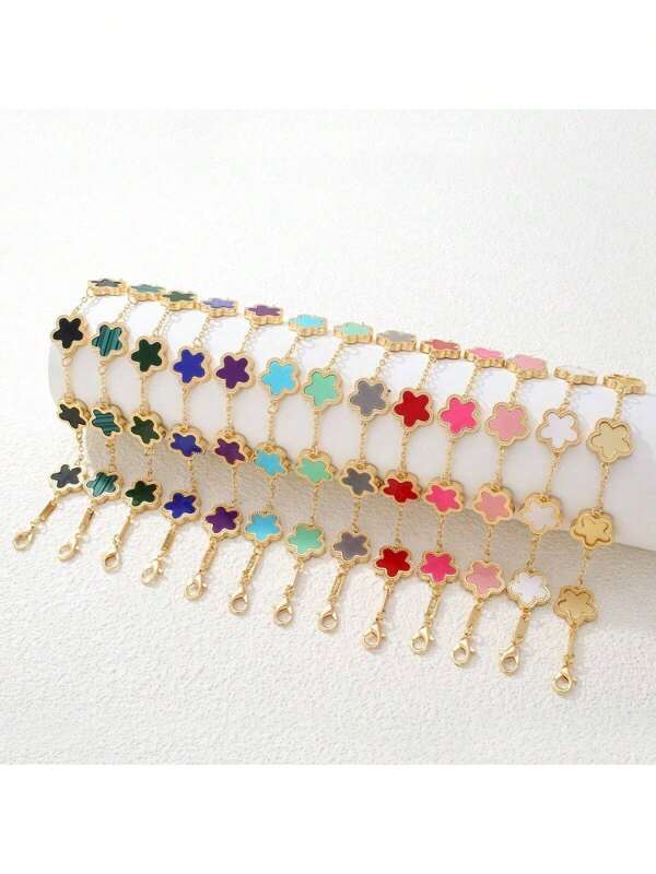 1pc Double-Sided Mother-Of-Pearl Intaglio Plum Blossom Women's Bracelet, Multi-Color, Suitable For Daily Wear