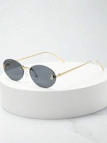 1 pieza Gafas de montura pequeña ovalada vintage negra sin marco, accesorio de moda de verano, complemento del estilo callejero