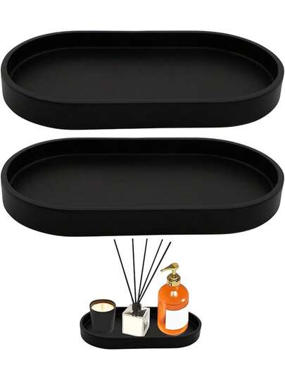 1/2 件黑色硅胶浴室托盘、黑色咖啡托盘、化妆品香水蜡烛钥匙小装饰托盘，适用于家居装饰