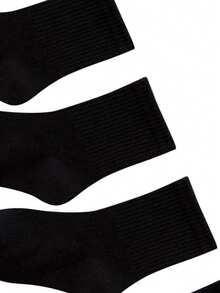 4 Pairs All Cotton Children's Socks, Spring/Summer Pure Cotton Plain Black Mid-Calf Socks, Simple Style For Boys/Girls Students, Babies - Black and White - View 6