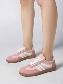 女士户外运动休闲鞋经典鞋超纤皮复古系带运动鞋2025新款简约时尚舒适户外学生网球跑步鞋 - 粉色 - 查看 6