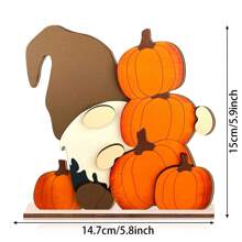 2 Pieces/Set 2D Autumn Pumpkin Harvest Dwarfs And Highland Cattle Wooden Modern Desktop Decoration Ornaments Autumn Thanksgiving Theme Party Decoration, Restaurant Decoration, Room Decoration, Home Decoration Halloween Decor Fall Decor