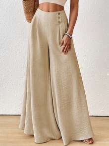 Chic Loose Fit Flared Lightweight & Breathable Pants - Khaki - View 3