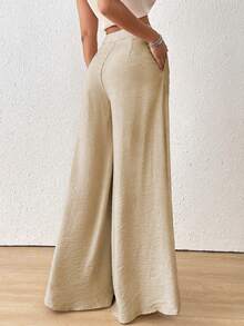 Chic Loose Fit Flared Lightweight & Breathable Pants - Khaki - View 2