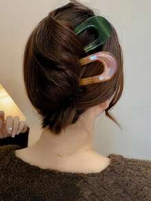 1pc Women's Fashionable & Versatile Patterned U-Shaped Hair Clip, Suitable For Everyday Wear, Spring/Summer New Product, Gift For Mother (Random Letter On Hair Clip), Combs, Hair Comb, Combs For Hair, Side Comb, Hair Accessories, School Stuff, Head Accessories