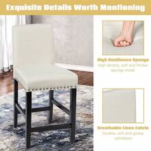 GOFLAME Set Of 2 Bar Stools Counter Height Chair Upholstered Low Backrest Wide Seat - Beige - View 10