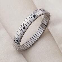 1PC Stylish And Simple Elastic Stainless Steel Bracelet With Paw Prints And Leopard Print Patterns, Suitable For Women's Daily Wear And As A Holiday Or Birthday Gift