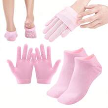 2件/4件棉纱硅胶袜/手套，手足保湿保湿套，男女通用防裂脚跟保护，防滑脚膜，可重复使用 - 彩色 - 查看 1