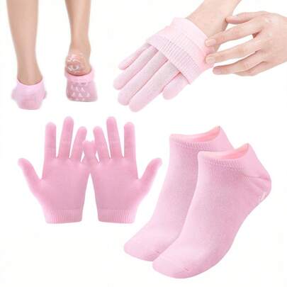2件/4件棉纱硅胶袜/手套，手足保湿保湿套，男女通用防裂脚跟保护，防滑脚膜，可重复使用
