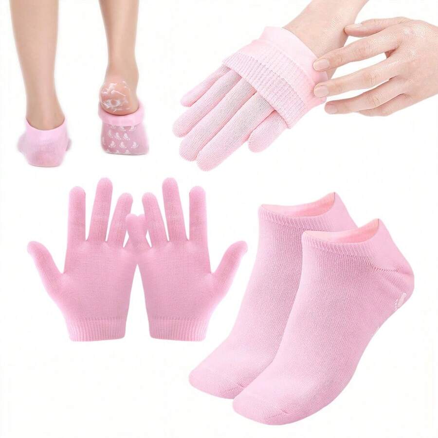 2件/4件棉纱硅胶袜/手套，手足保湿保湿套，男女通用防裂脚跟保护，防滑脚膜，可重复使用 - 彩色 - 查看 1