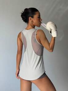 Sport Studio Solid Cut Out Back Sports Tank Topworkout Tank Gameset Tank Top - Grey - View 5