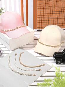 1 件/5 件金链仿珍珠帽链帽檐装饰女士男士金属可拆卸链条散装卡车帽珍珠粗链配饰饰品女士钥匙扣适用于 DIY 网状棒球帽挂绳（无帽子）