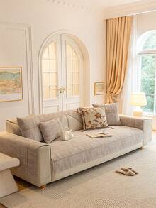 1件装雪尼尔提花沙发垫套，轻盈奢华，简约时尚，防滑、防尘、防刮，保护沙发，四季皆宜，适用于卧室、客厅和书房 - 卡其色 - 查看 2