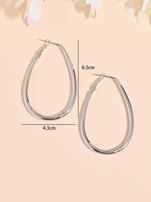 1 对时尚简约椭圆形水滴光滑耳环，适合女性日常、通勤、派对佩戴，四季皆宜 - 銀色 - 查看 7