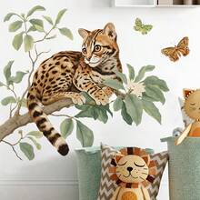 BRUP Autocolant de perete cu model de element natural cu animale acuarelă din junglă, pentru camera copiilor, dormitor, pepinieră, decorare, autocolant de perete - Multicolor - Vizualizare 8