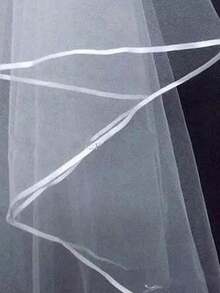 1pc Bride Veil With Double Layer Satin Trim, Simple Face Covering Veil, Romantic Wedding Dress Accessory, Suitable For Travel, Photo Shoot, Bachelorette Party - A - View 7