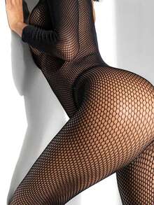 Bộ jumpsuit dài tay màu đen này có thiết kế lưới xuyên thấu, tạo thêm nét gợi cảm. Quần tất dáng freesize phù hợp với nhiều dáng người, với phom dáng ôm sát và độ co giãn cao giúp tôn lên mọi vóc dáng. Đồ lót gợi cảm dành cho nữ. - màu đen - Xem 1
