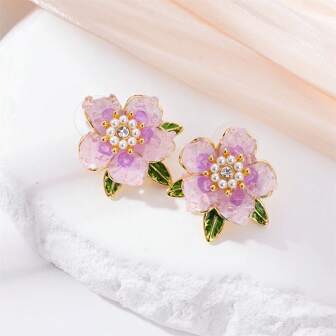 1 Pair Ombré Camellia Flower Shaped Stud Earrings