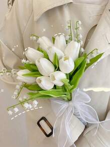 10 White Artificial Romantic Tulips. Suitable For Room Decoration, Wedding Arrangement And Festival Decoration. Suitable For Outdoor Garden Decoration, Indoor And Outdoor Decoration, Vase Decoration, Fake Plants, Four Seasons Decoration, Room Decoration, Home Flower Art, Indoor And Outdoor Garden Windowsill Porch Potted Plants