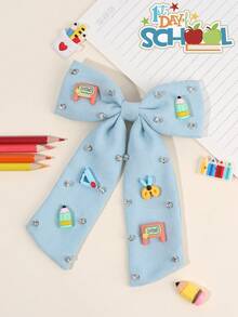 1pc Back To School Hair Bow For Girls Pencil Scissors Decor Bow Alligator Clip Large Tail Hair Clips First Day Of School Barrettes Delicate Student Daily Hairpin Teen Hair Accessory - Blue - View 8