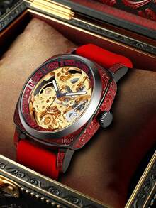 男士硅胶表带，带夜光雕刻和镂空设计，多功能、个性化、全自动机械表 - 均碼 - 查看 17