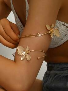 1pc Unique Elegant Floral Armband Alloy Enamel Flower Openable Bangle, Minimalist Chic Fashion, Suitable For Mother's Day Gift, Party, Banquet And Daily Wear (Avoid Prolonged Exposure To High Temperature, Seawater And Other Environments) - Gold Fashion Flower Armlet - View 4