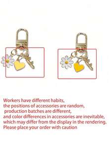 1pc Personalized Yellow Heart Pendant, Customizable With Initial Letter & Daisy Pattern, Heart Pendant, Daisy Keychain, Letter Keychain, Heart Keychain Accessory, Customized Bag Charm, Gift, Keychain, Unique Phone Accessory, Minimalist Design - Multicolor - View 9