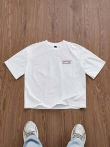 2025Standard Size Men's White Cropped Boxy Vintage T-Shirt, Summer - trắng - Xem 3