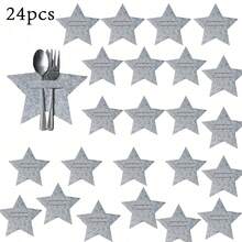 12 pezzi/24 pezzi Decorazioni per posate natalizie a forma di stella, set di decorazioni da tavola in feltro con fiocchi di neve per coltello, forchetta e cucchiaio, decorazioni natalizie
