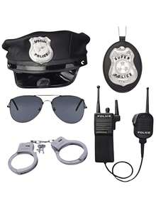 1/5 件警察角色扮演服装套装，包括塑料帽子、手铐、徽章、警棍，适合化妆舞会、化妆派对、角色扮演