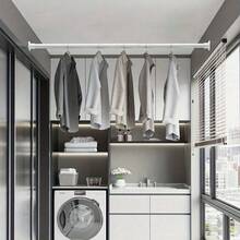 1 多功能窗帘杆、窗帘杆支架、无需钻孔、用于门帘、窗帘、半帘、短帘、咖啡帘、门帘杆、可伸缩杆、可调节烘干机、衣柜支架、家具支架、烘干机、鞋柜、收纳杆、家用浴室配件、浴室