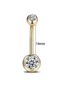 Stainless Steel Double-Headed Rhinestone Belly Button Ring, Stainless Steel Shiny Rhinestone Belly Button Ring, Simple And Shiny Gold, Suitable For Women's Daily Wear - Yellow Gold - View 13
