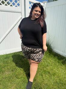 Enliva Jennifer_samantha_style Plus Size Casual Leopard Print Biker Shorts, For Apple Rounded Body Shape