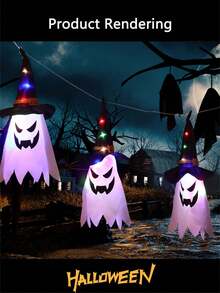 1 pieza Decoraciones de Halloween para exteriores, decoración colgante con sombrero de bruja luminoso y brillante, decoraciones de Halloween para interiores y exteriores, adornos para fiestas de Halloween, luces de cadena para el patio, el árbol, el jardín, la decoración del hogar y la decoración de la pared