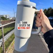 3-Inch "I Think I Seized The Wrong Day" Sticker - Dark Humor - Themed Vinyl Sticker With Cracked Font & Skull Accent For Laptops, Notebooks, Water Bottles, Office Desks, And Edgy Decor Spaces | Great For Sarcasm Lovers, Humor Enthusiasts, Office Workers