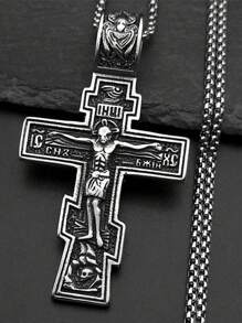 Retro ortodox icoană cruce statuie crucifix pandantiv colier pentru femei bărbați oțel inoxidabil culoare argintie hip hop lanț bijuterii