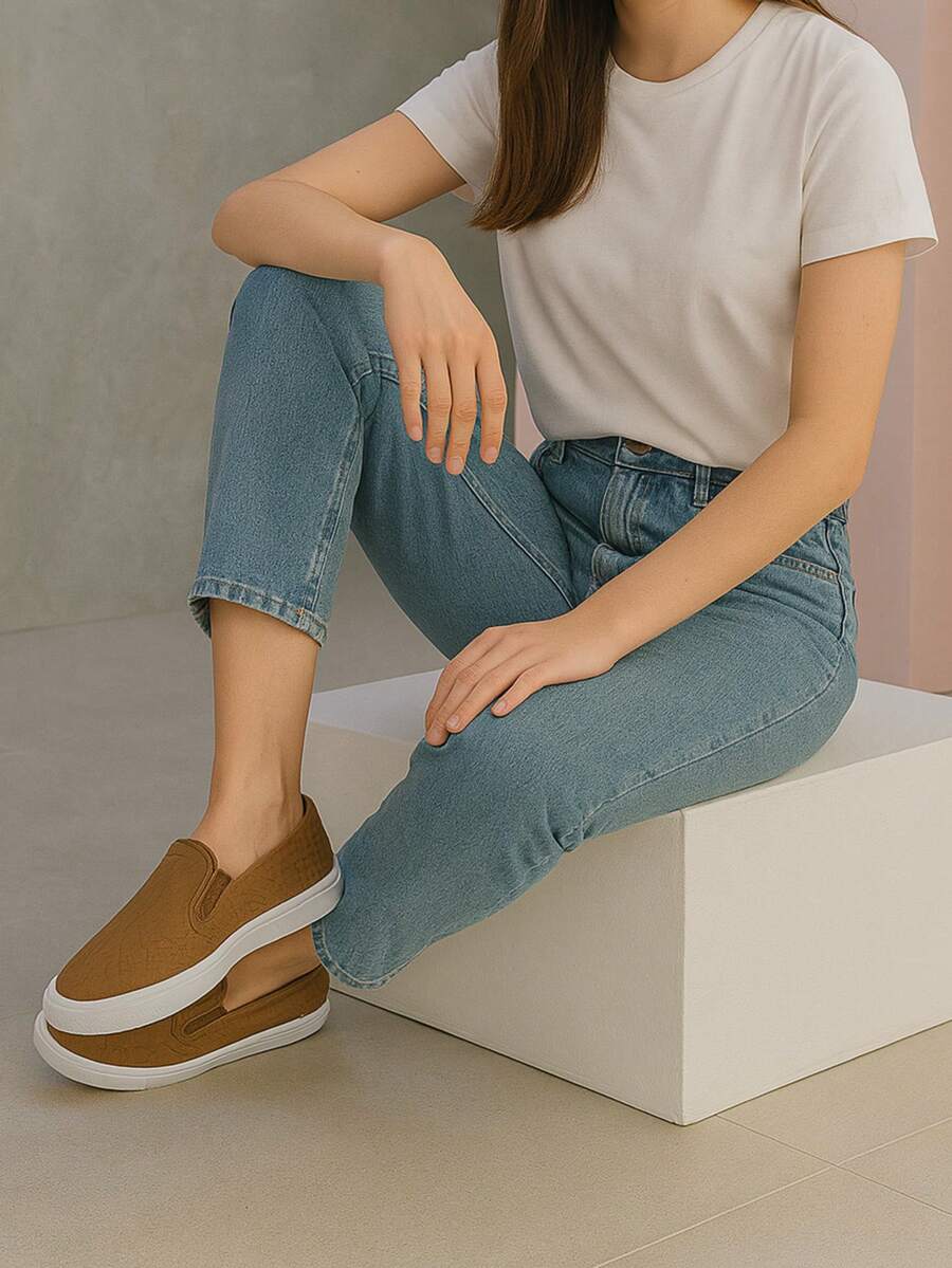 Tenis de mujer rojos casuales slip on 22-27 mx zapatillas deportivas nuevas color blanco negro blanco lona urbano - Camel - Ver 1