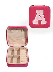 1 Portable Travel Jewelry Storage Box, Summer Portable Mini Travel Box With Mirror, Rose Red Custom Pink Letter Travel Jewelry Box, Small Travel Waterproof Jewelry Storage Box, Portable Jewelry Display Box, Large-Capacity Jewelry Display Box, Mini Double-Layer Ring Box Storage Box, Gift Box, Jewelry Storage Box, Accessory Storage Bagr, Zipper Seal, Suitable For Earrings, Necklaces, Rings Bracelets, Lipsticks, Etc